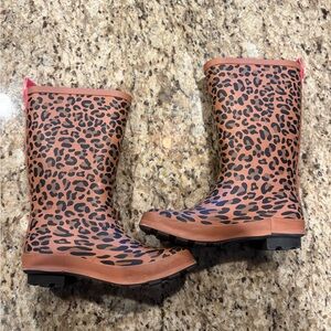 🖤 Sz2 Girls Leopard-Print Rain Boots - Brown/Black🖤